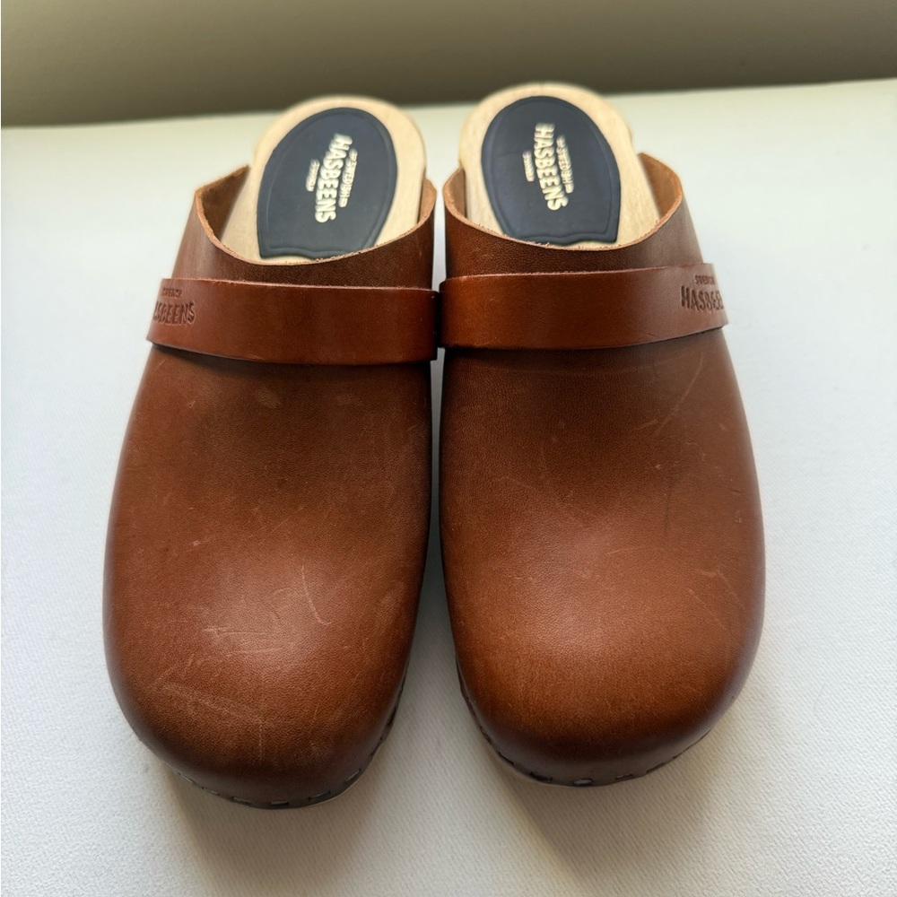 Swedish Hasbeens Brown Leather Women's Clogs